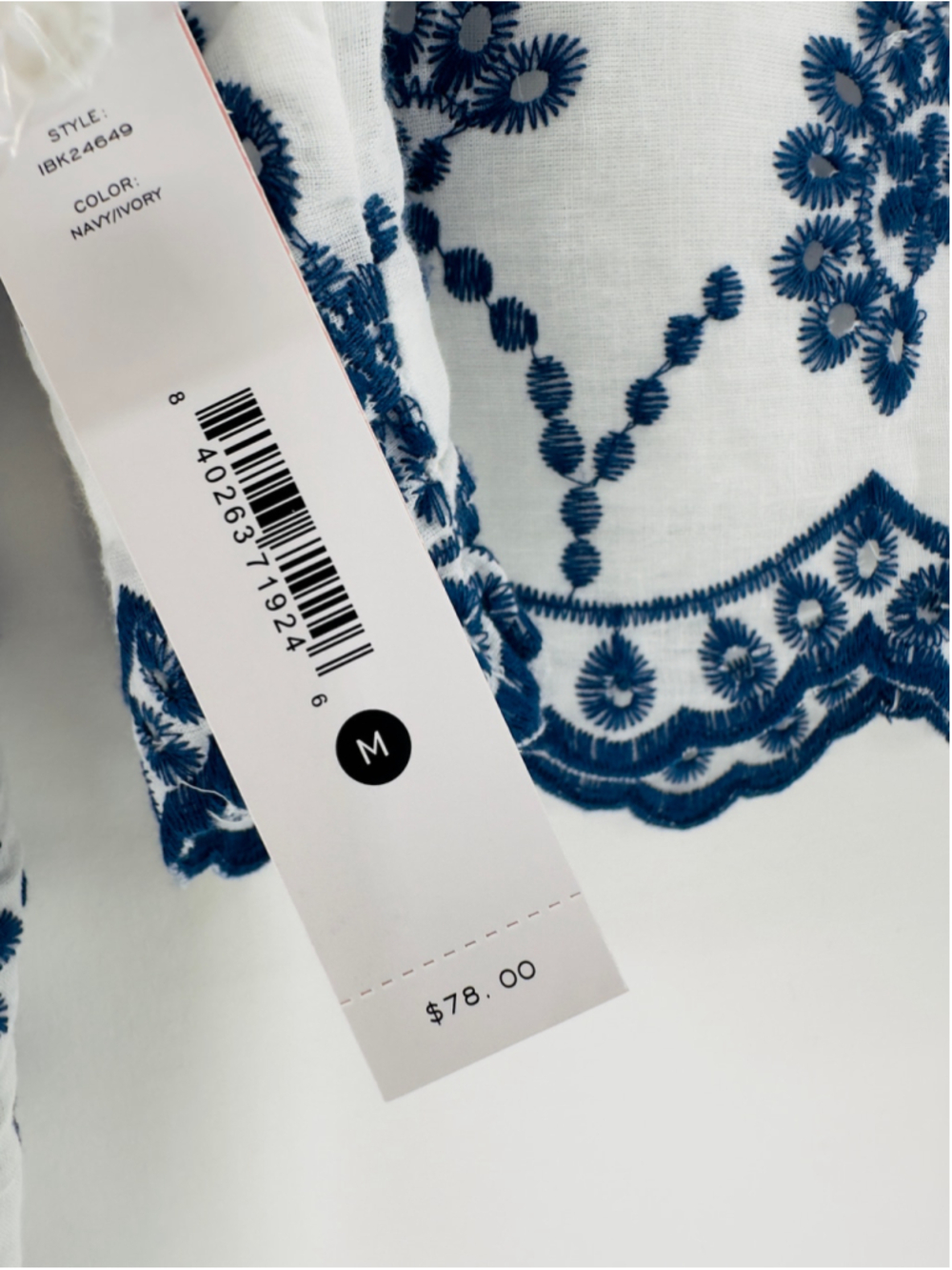 NWT $78 AQUA Navy Blue + White Embroidered PREPPY EYELET Boutique Top WOMENS M - Picture 7 of 12